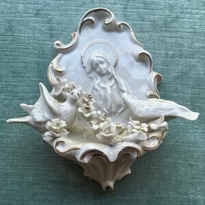 Vintage Holy Angels birds Saint Porcelain Italian Capodimonte wall decor hang 5”